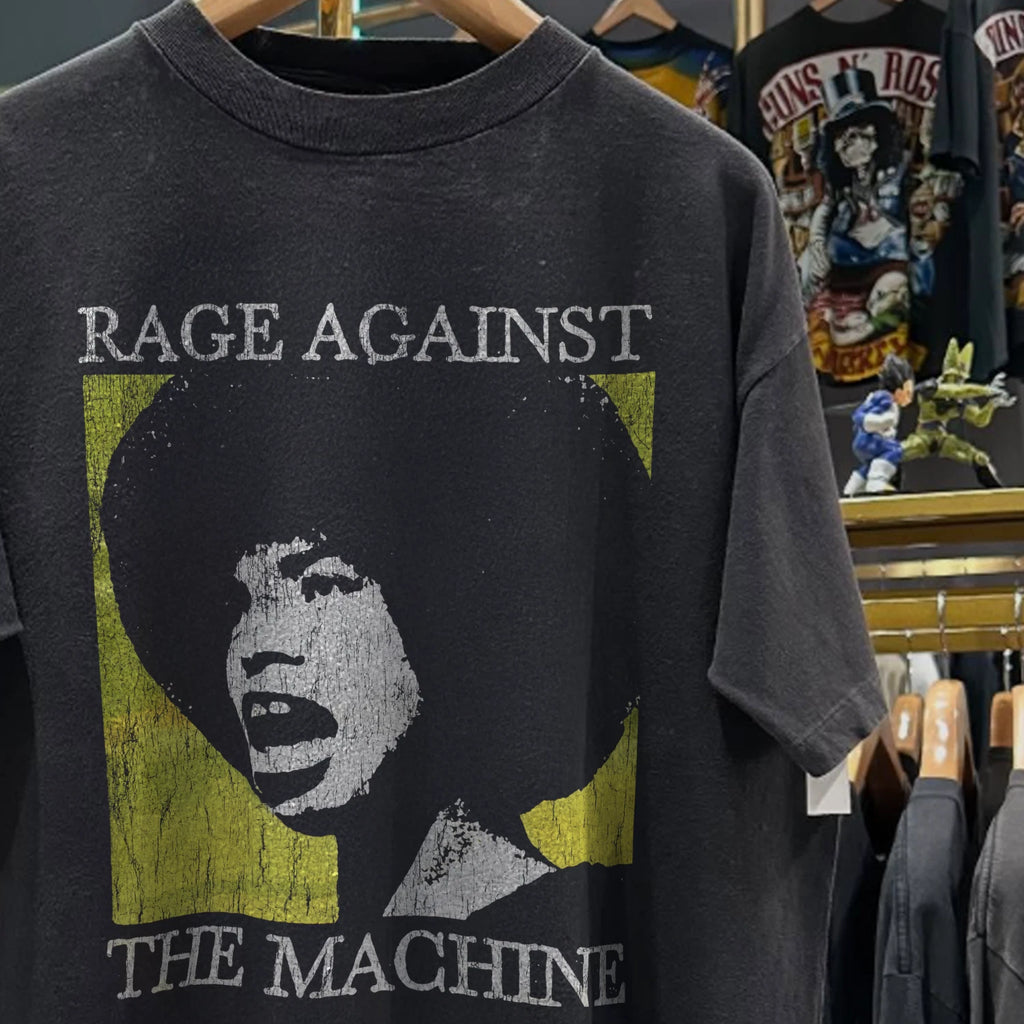 90s Rage Resist RATM X Angela Davis Faded T-Shirt Black XL
