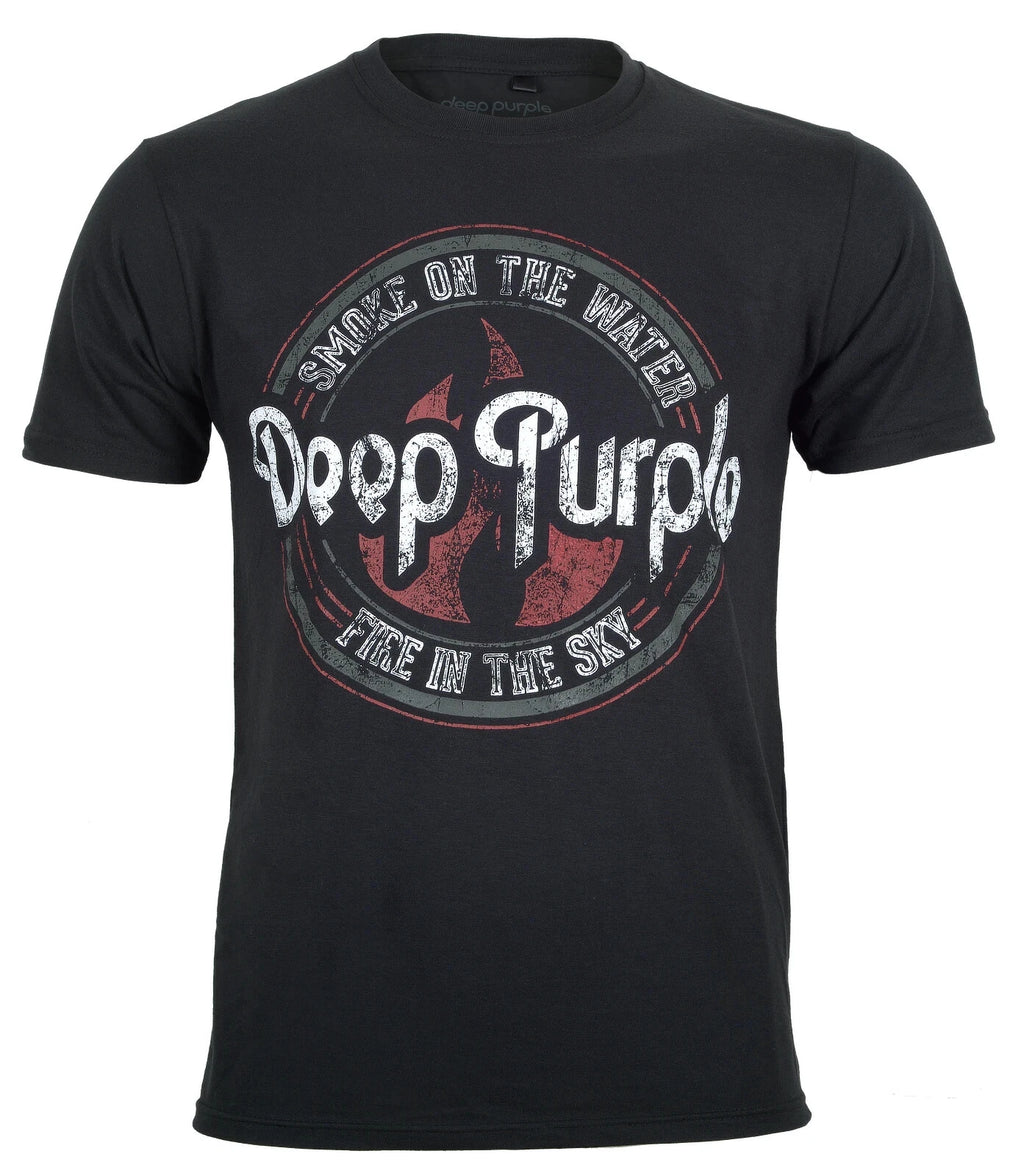 Official  Deep Purple T Shirt Smoke On The Water Circle Classic Rock Black New