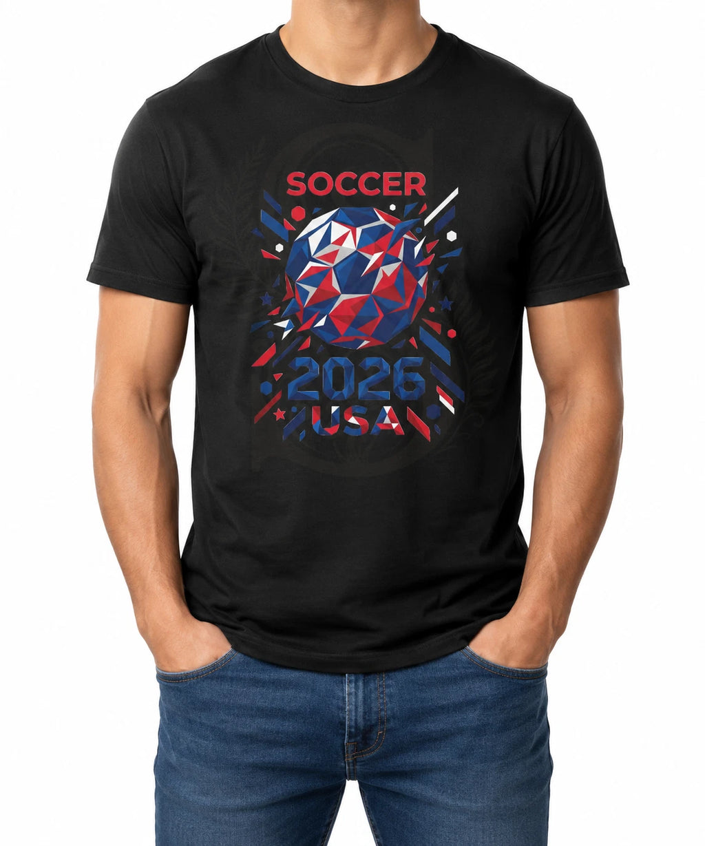 2026 USA Soccer Fan T-Shirt Black Graphic Tee Red White Blue Football Supporter