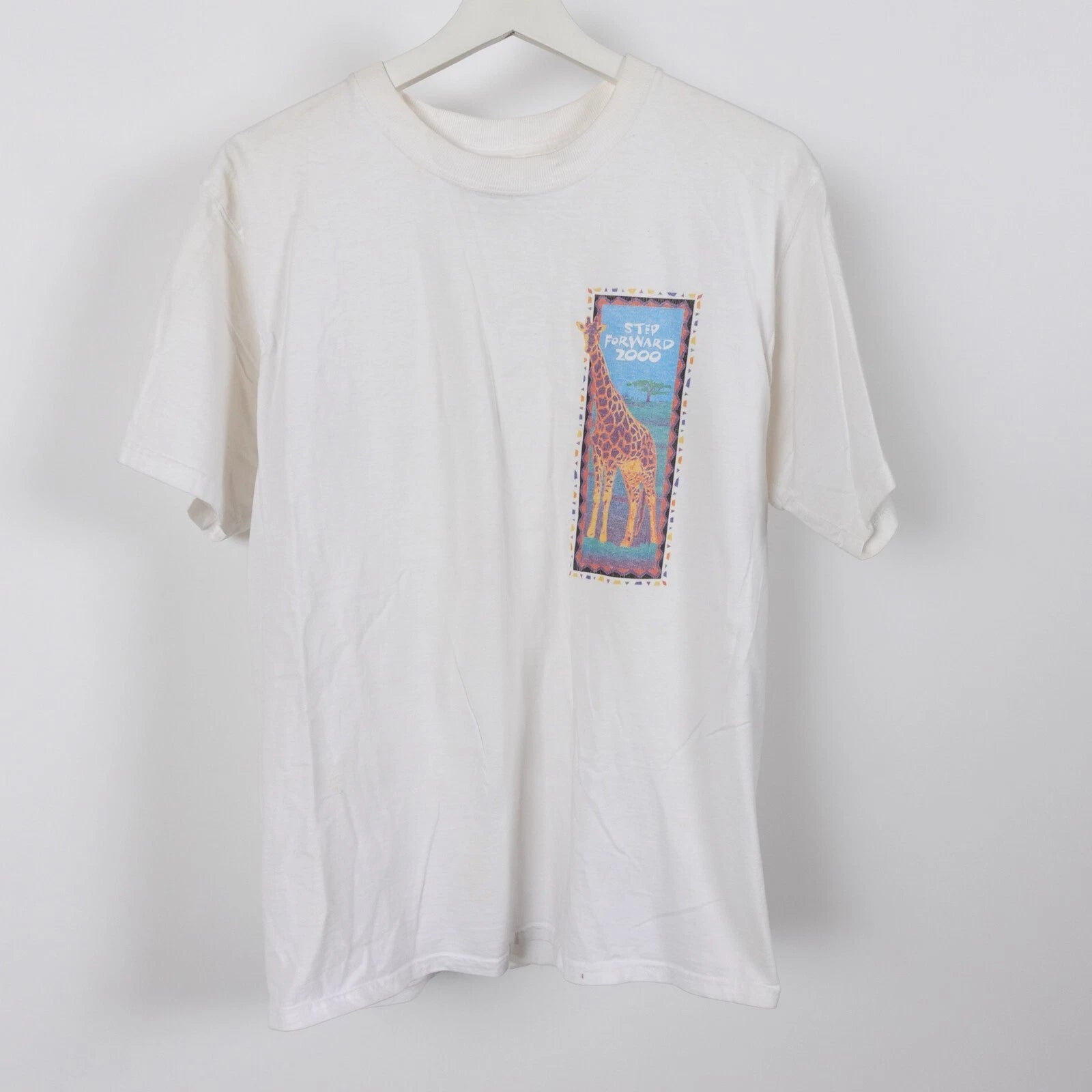 Vintage 2000 Y2k Giraffe Step Forward T shirt Size Small White