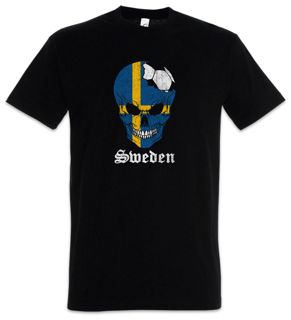 Sweden Football Skull I T-Shirt swedish Soccer Flag Banner World Championship
