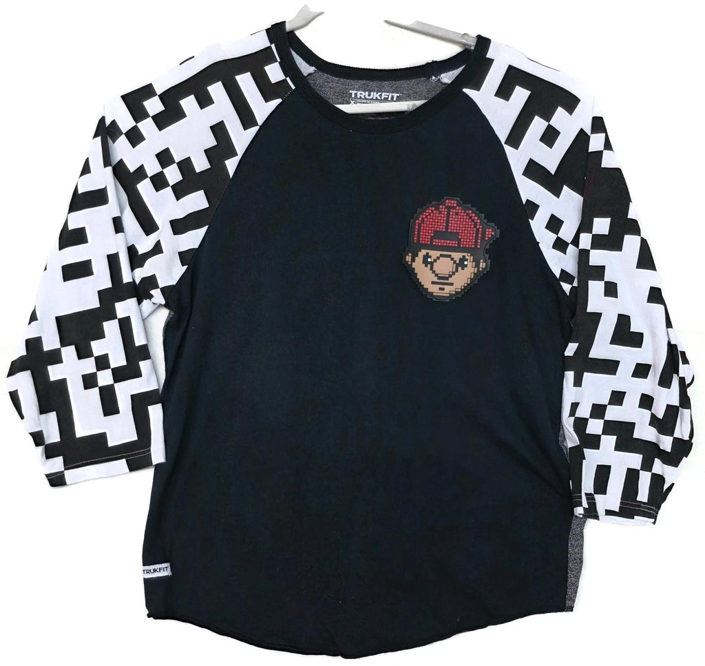 Trukfit Shirt Mens XL Black 3/4 Sleeve Pixel Logo Raglan Graphic Streetwear Tee