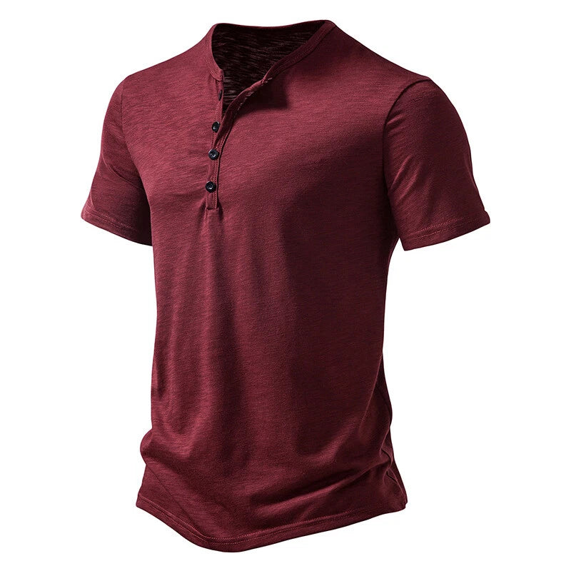 Men Plain Short Sleeve Henley T Shirt Summer Casual Pullover Loose Top Blouse