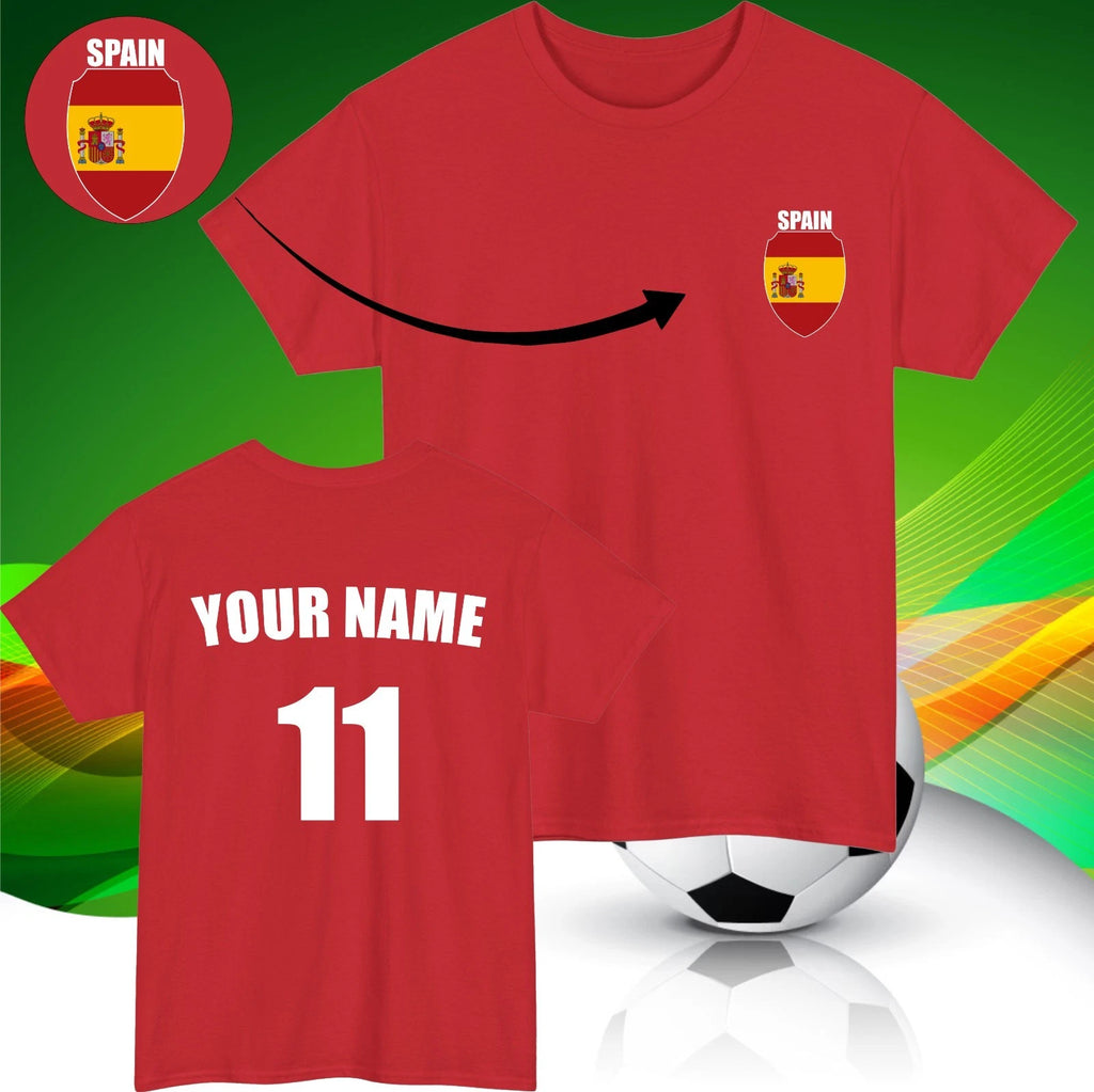 Personalised Spain Football T-Shirt Custom Name And Number Sports Lover Top