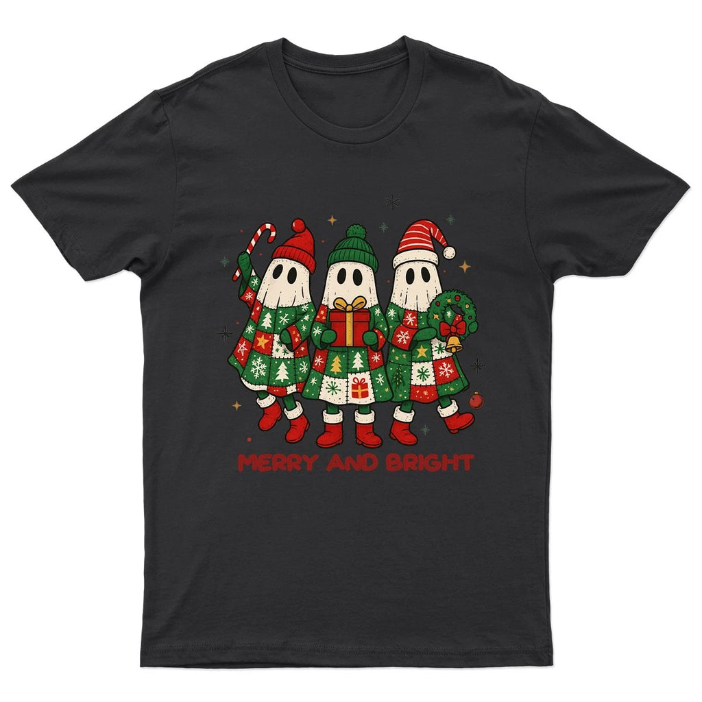 Merry And Bright Cute T-Shirt Unisex Gift Retro Seasonal Funny Xmas Santa