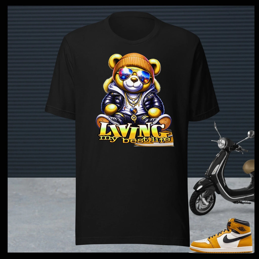 AIR J1 Ochre Yellow RETRO HIGH OG Bear Living My Best Life Tee Shirt Big Tall Sm