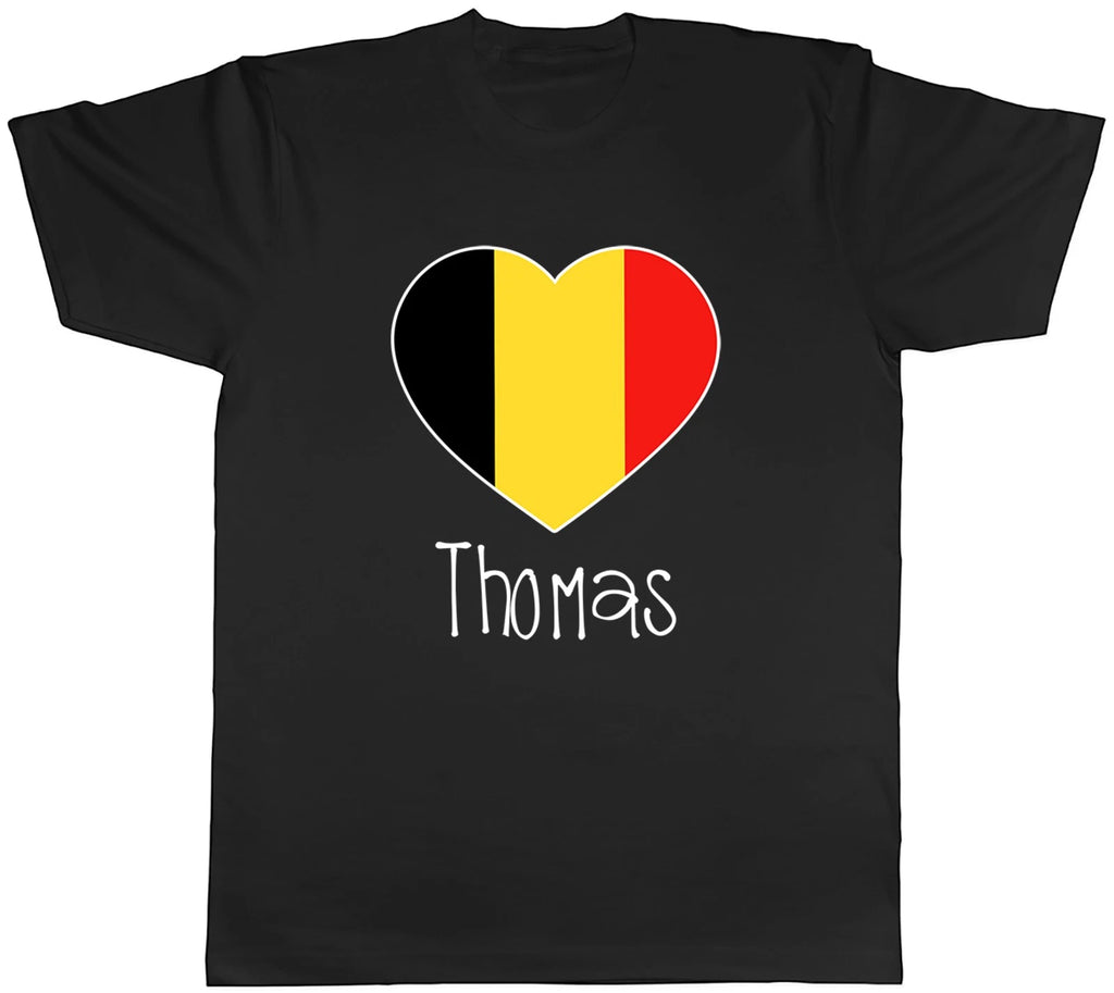 Personalised Love Belgium Football Fan Supporter Mens T-Shirt Tee Gift Top