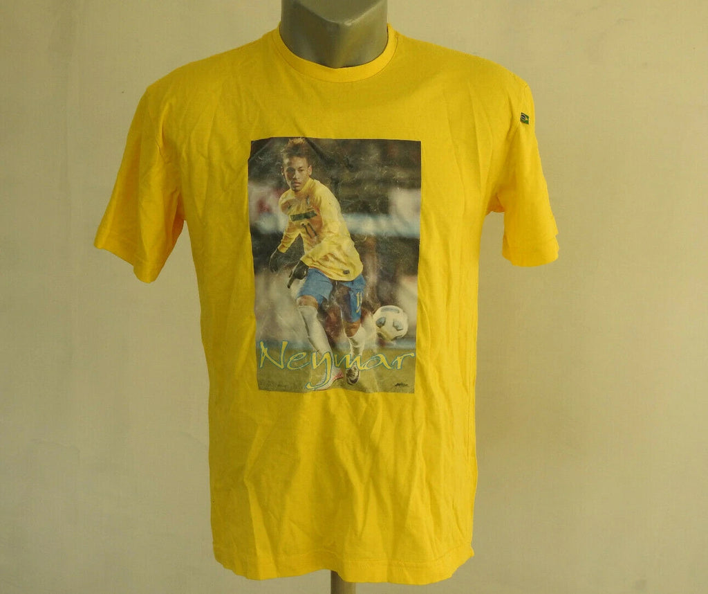 Neymar JR Mens FAN T-Shirt Yellow Size M Football Soccer Jersey Brazil Brasil