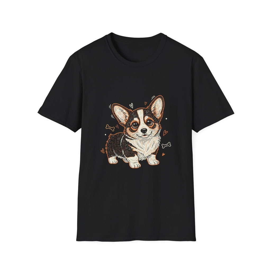 Dog Corgi Cute Kawaii Cartoon Illustrated Black Tee Graphic T-Shirt