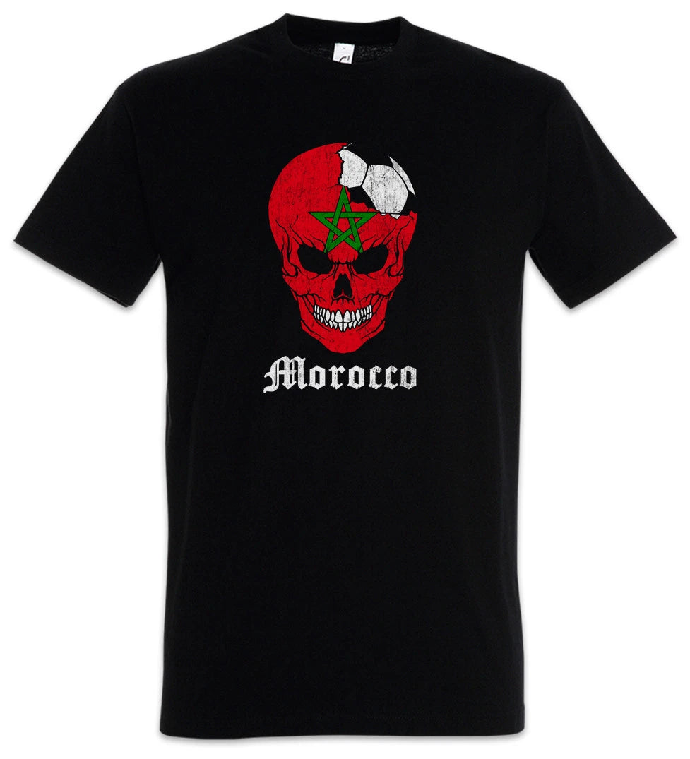 Morocco Football Skull I T-Shirt moroccan Soccer Flag Banner World Championship
