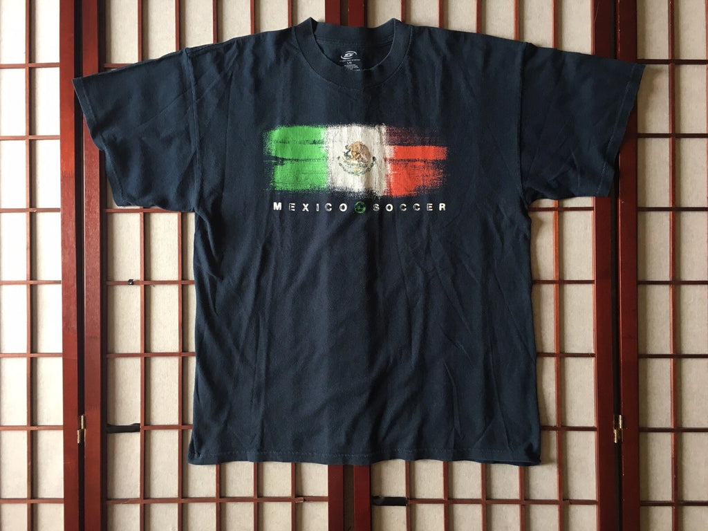 Simply For Sports Blue T Shirt w Aged Look Flag Mexico Soccer Graphic Men Size L