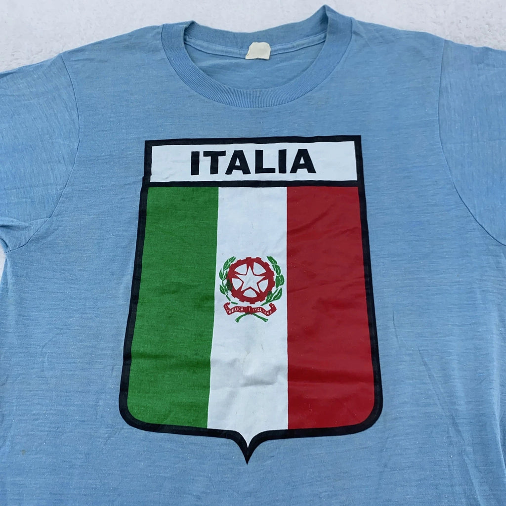 Vintage 70s Italia Italy Shirt Mens XXS Italian Flag Crest Soccer Tee 80s