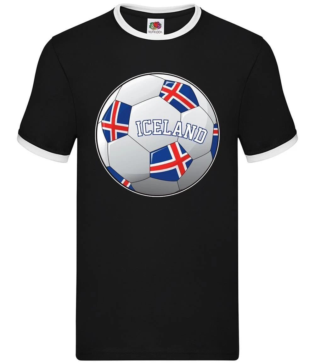 Country Football Iceland Ball - Mens Ringer - Team Cup Soccer Footy Fan