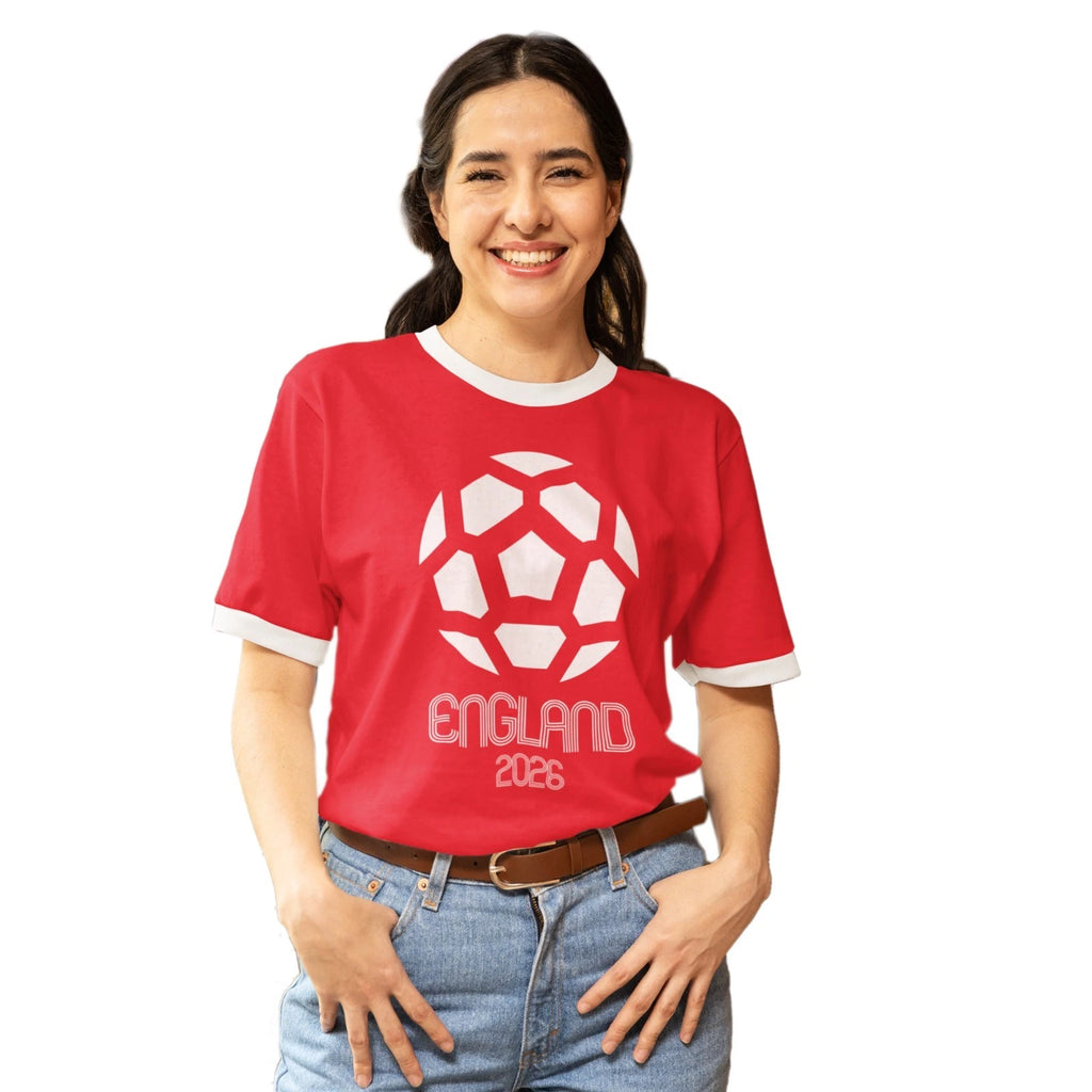 England 2026 International Football Fan Print Ringer T-Shirt Birthday Gift