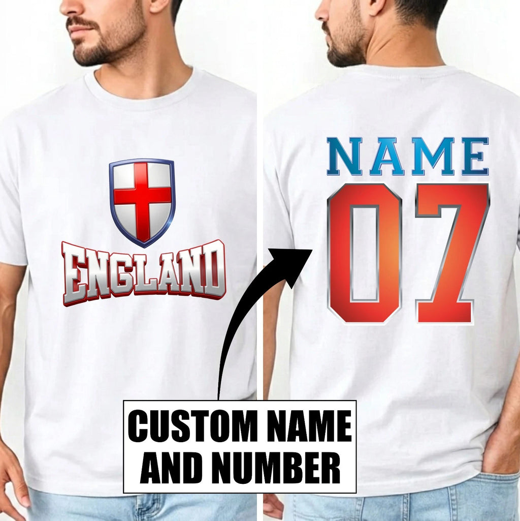 Personalised 3D Effect England Football T-Shirt Custom Name Number English Top