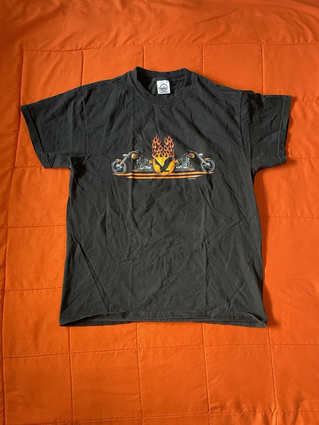 Y2K 2000’ Biker T Shirt Mens Large Black Graphic Biker Rags