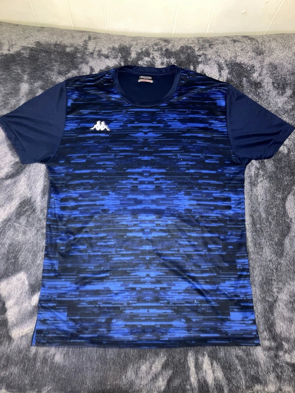Kappa Soccer Mens Short Sleeve Digi Camo Large Blue T-Shirt Sports Ball Gym Top