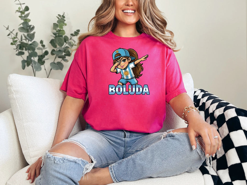 Boluda dabbing girl Tee | Cartoon Argentina soccer colors