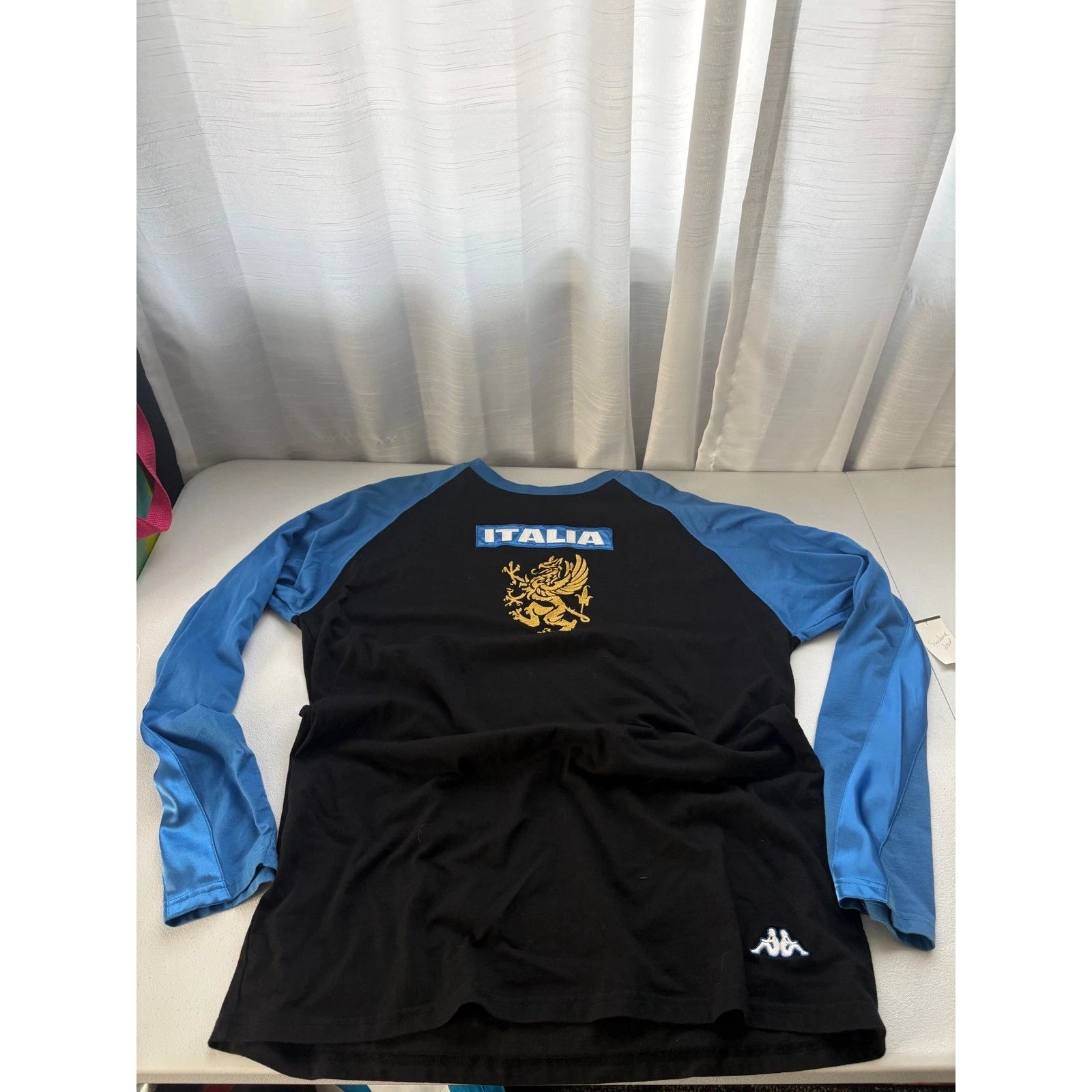 Kappa Italia Mens XL Long Sleeve Raglan Shirt Black Blue Griffin Logo Cotton