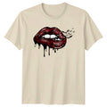 Gothic Lips Dark Rose Bats Womens T-Shirt Gothic Aesthetic Halloween Gift