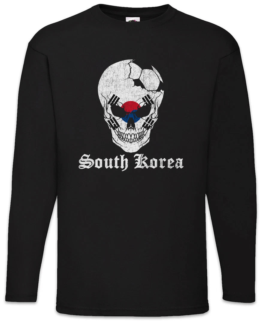 South Korea Football Skull I Men Long Sleeve T-Shirt Soccer Flag World
