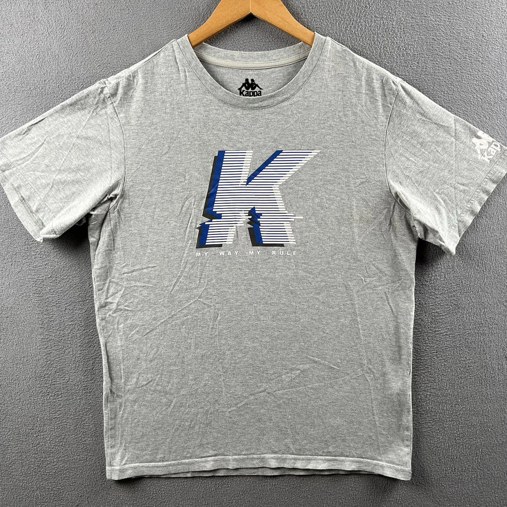 Kappa Shirt Mens Large Gray Short Sleeve Tee Y2K Retro Soccer Born In Italy Logo