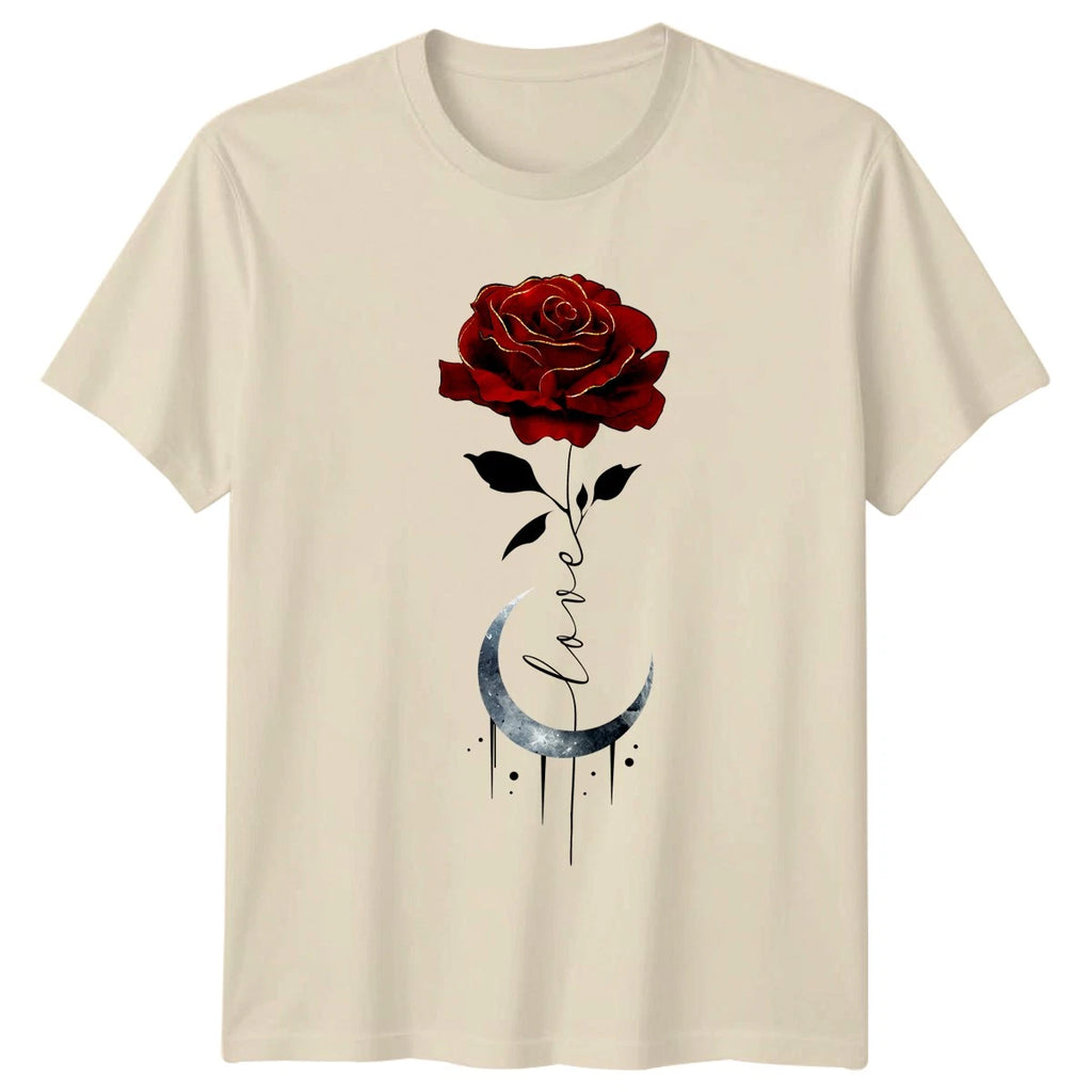 Love Womens T-Shirt Gothic Celestial Rose Floral Gift For Her