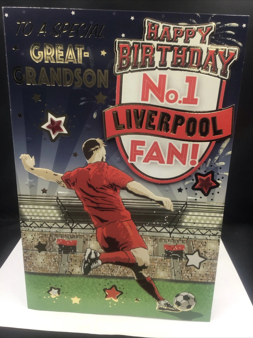 GREAT GRANDSON FOOTBALL CARD LIVERPOOL (9"X 6") NUMBER ONE FAN