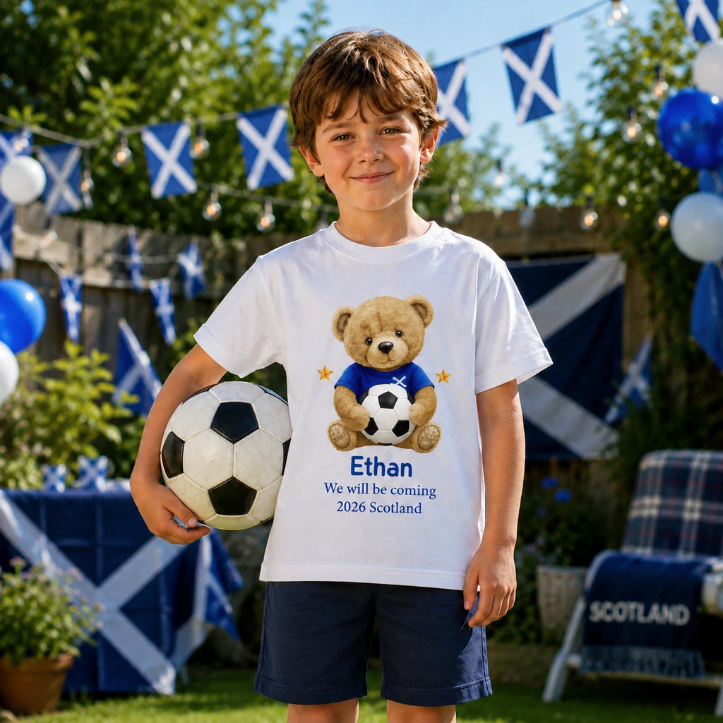 Personalised Scotland Football Teddy Bear T Shirt Family Trip 2026 Gift