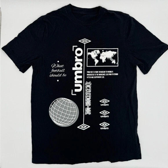 Umbro Black Graphic T-Shirt Size M Manchester World Map Globe Soccer Tee