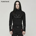 Punk Rave Men Long Sleeve Top Punk Gothic Street Style Broken Hole Slim T-Shirt
