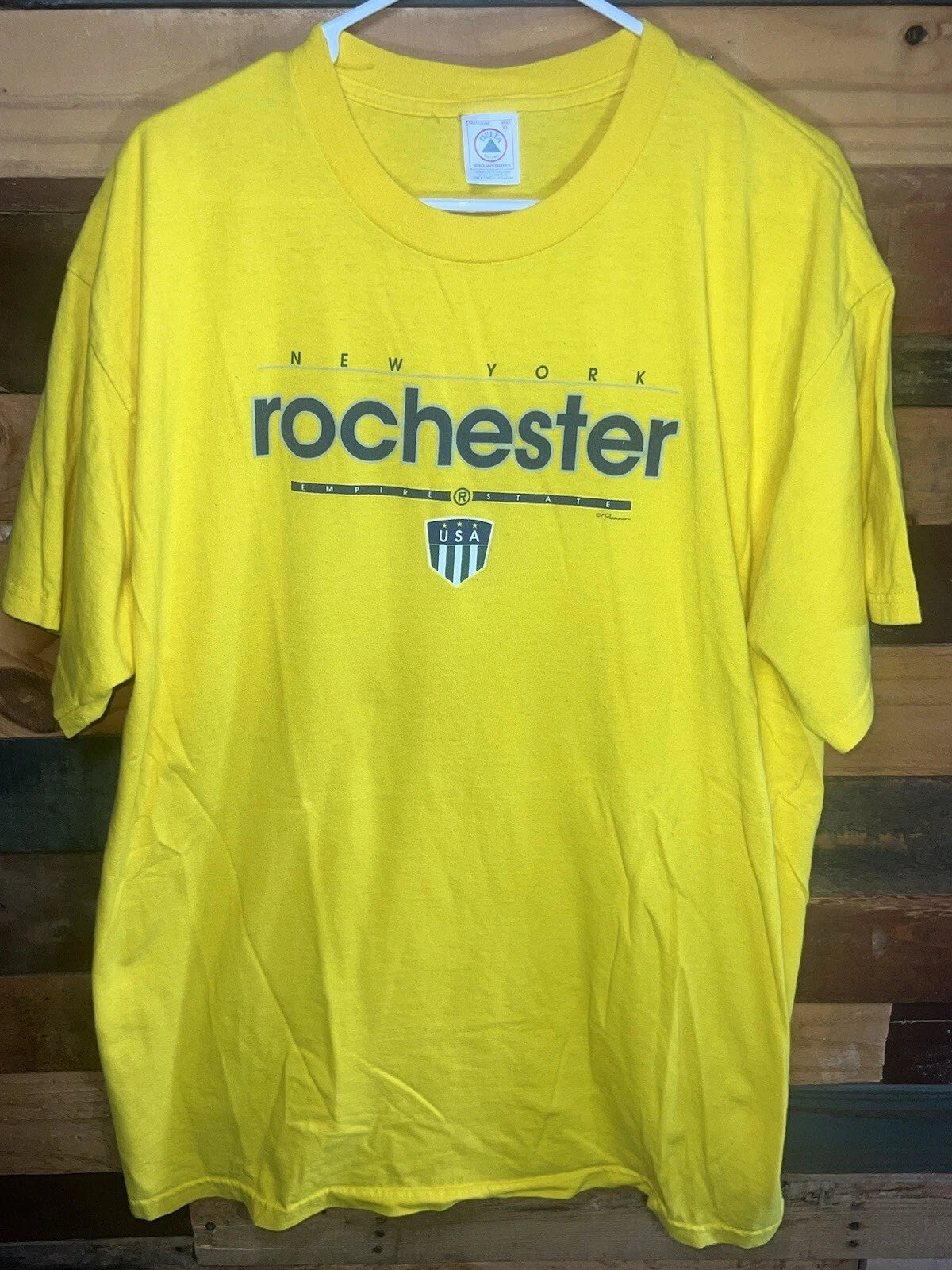 Vintage MLS New York Rochester themed Yellow colored T-Shirt Size XL Delta Tags