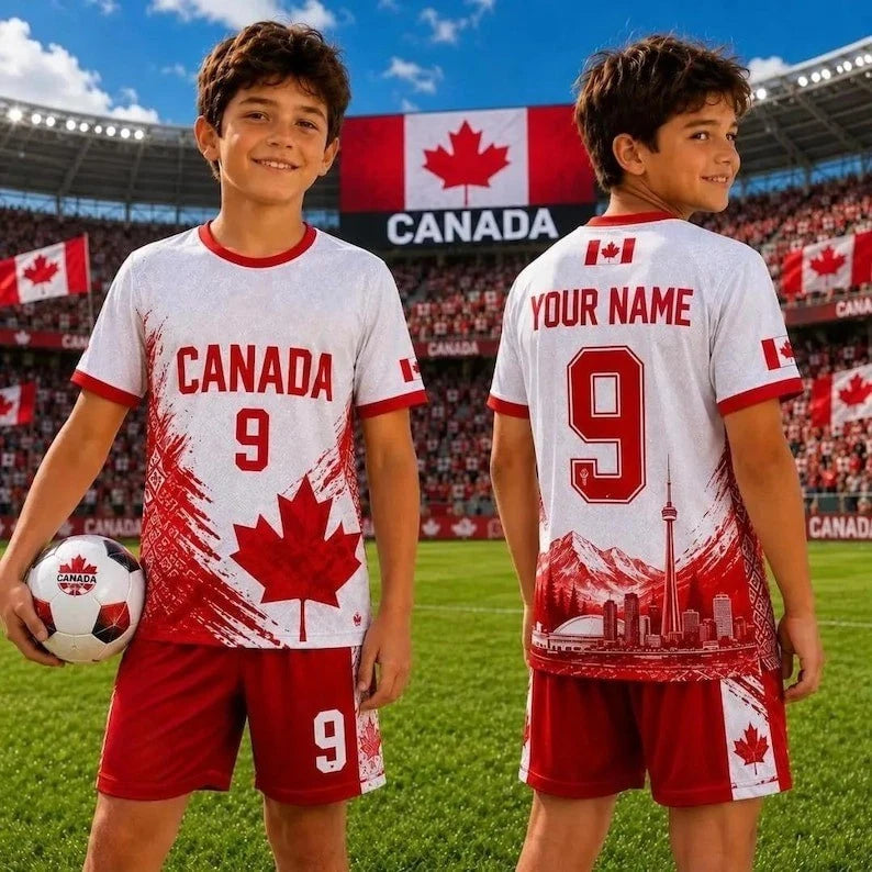 🔥Personalized Canada Football Team 2026 AOP Set Gift Kids Fan Apparel