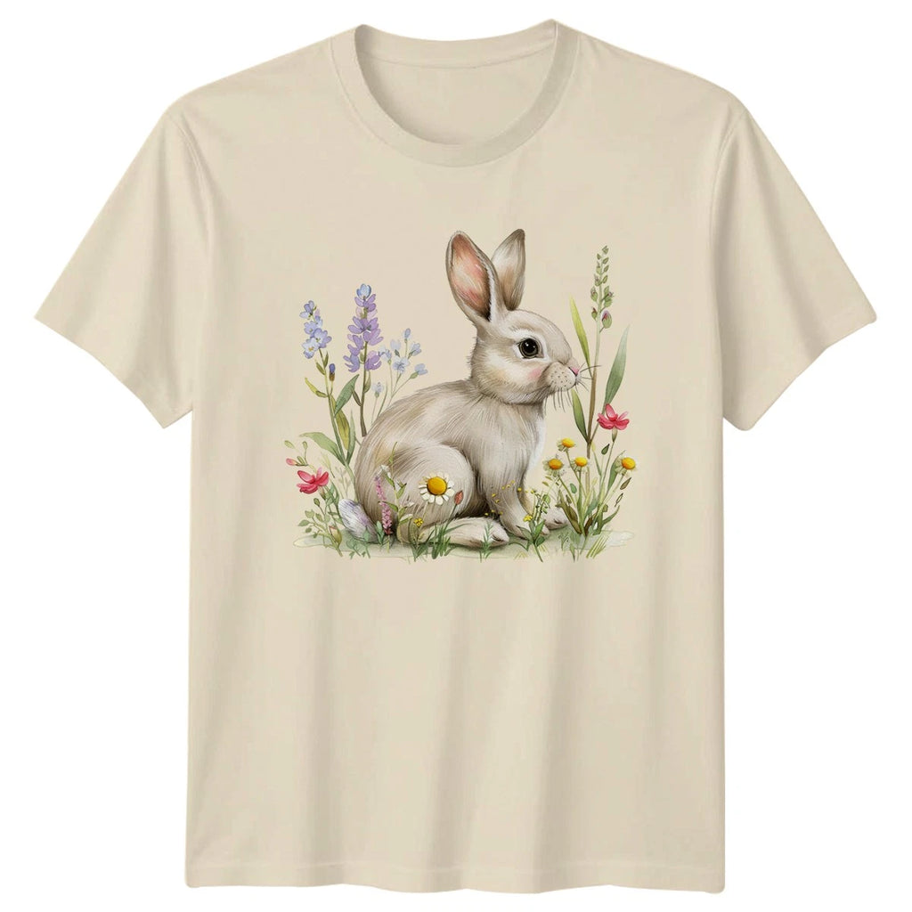 Cute Watercolor Rabbit Bunny In Womens T-Shirt Wildflower Nature