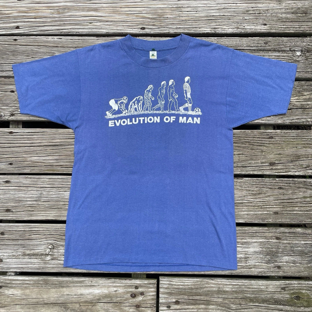 Vintage 80’s Evolution Of Man Football Futbol Soccer Tshirt Size L Made In USA