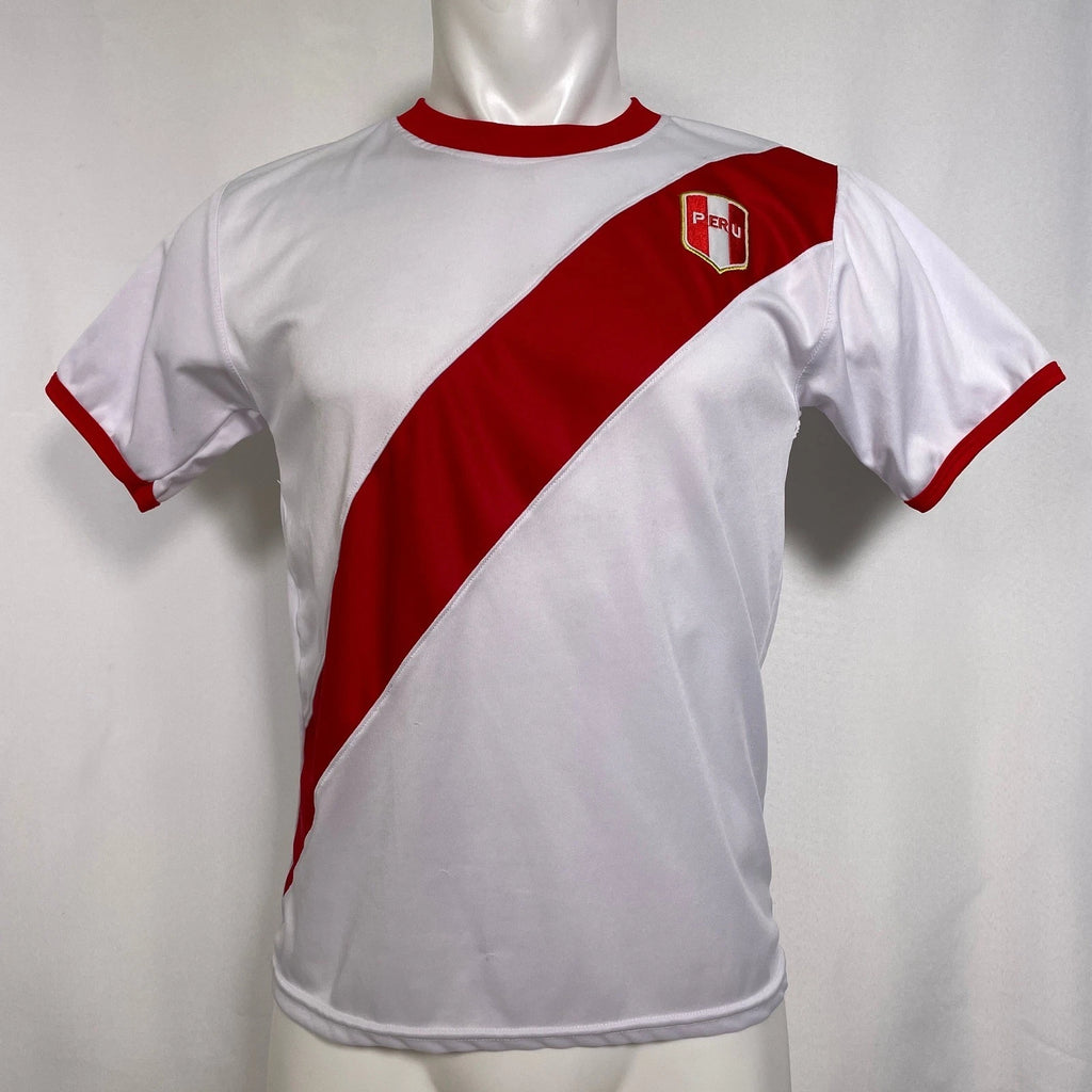 Peru National Soccer Team White Red Jersey Men's SMALL