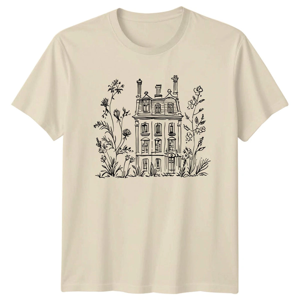 Aesthetic Parisian Townhouse And Botanical T-Shirt Sketch Art