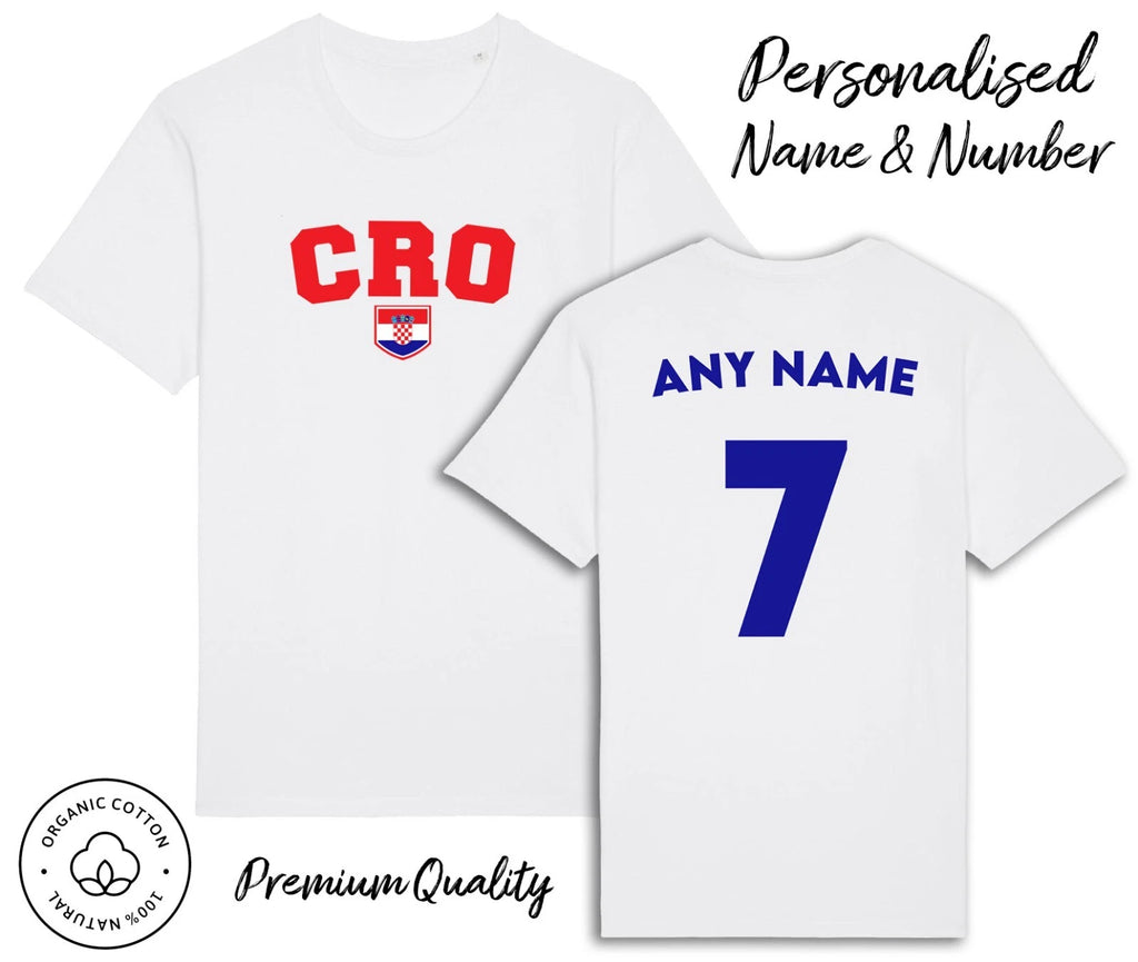 Croatia CRO T-Shirt 2026 Personalised Name & No Adult Kids Baby, Football Euro