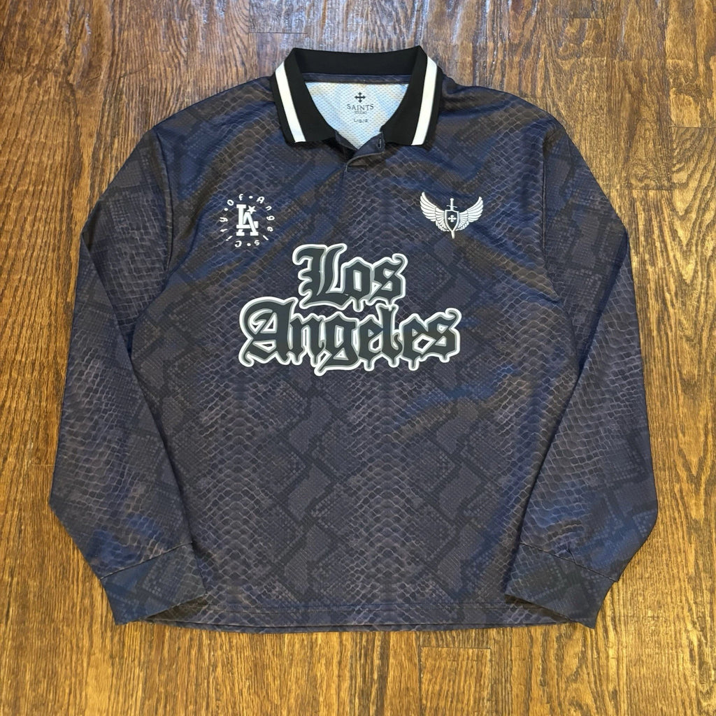NWOT Saints Studio Los Angeles Soccer Jersey Snake Print Black Mens Large 8