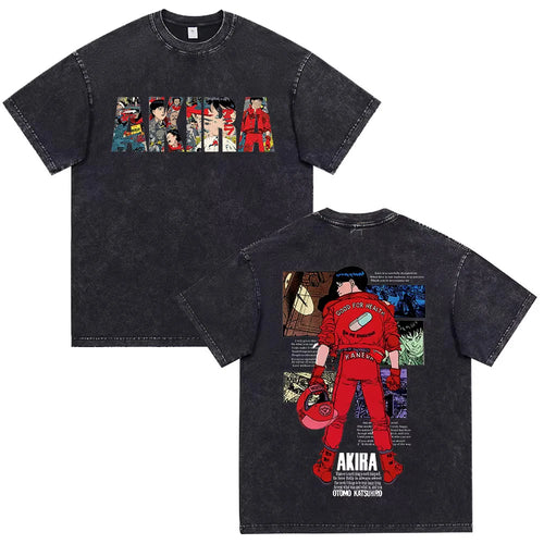 Akira Anime Shotaro Kaneda Washed Black Graphic Shirt Vintage Y2K Streetwear Tee