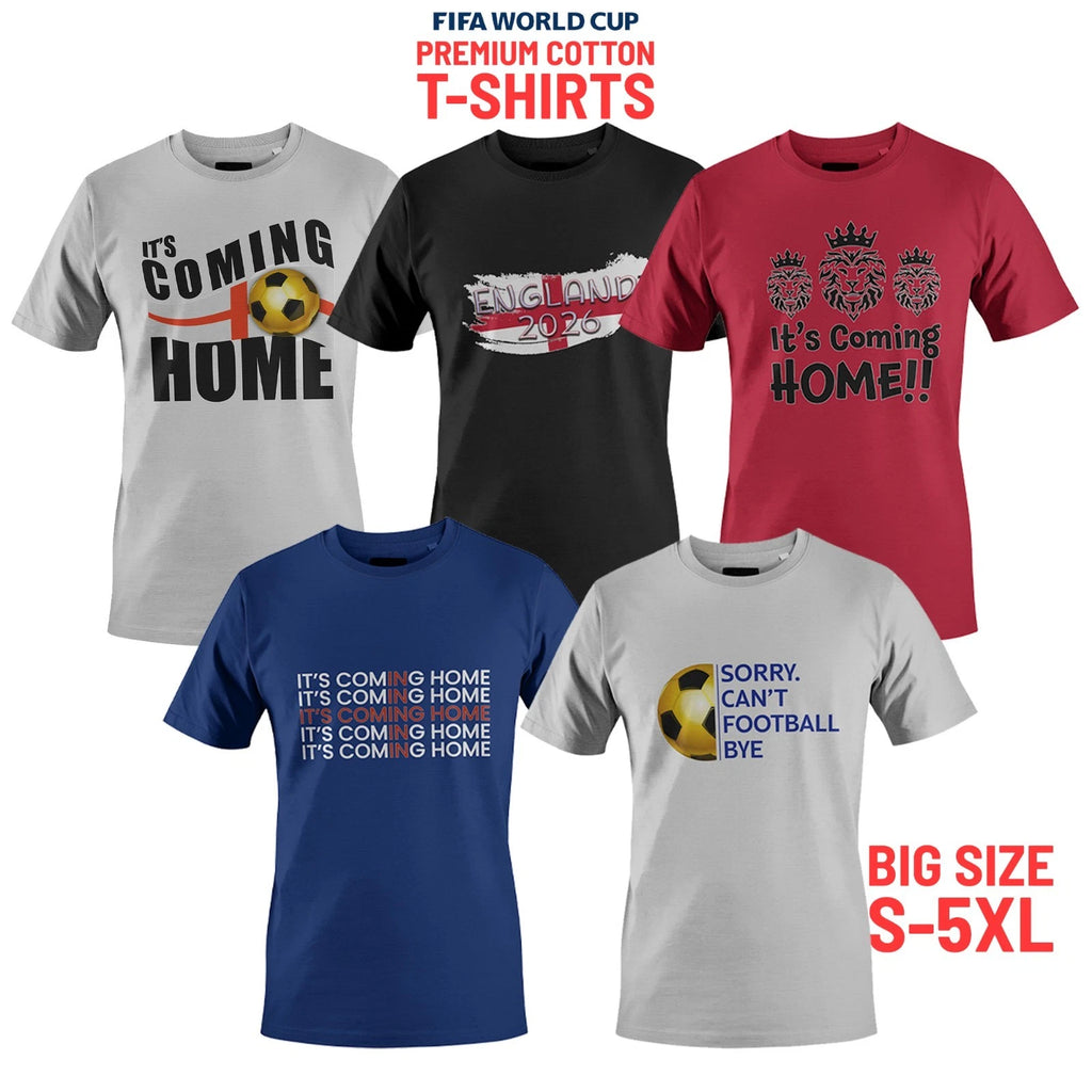 England Football T-Shirts World Cup 2026  100% Cotton Tees Big Size S-5XL Unisex