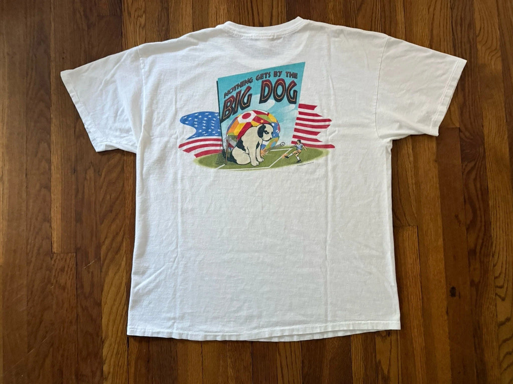 Vintage Big Dogs Soccer Goalie T-Shirt Nothing Gets by the Big Dog 90s 1996 XL
