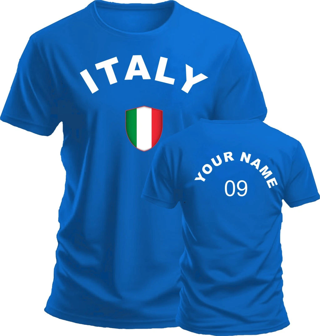 Personalise Italy Football T-Shirt Soccer Fan Sport Costume Flag Bad Gift Top