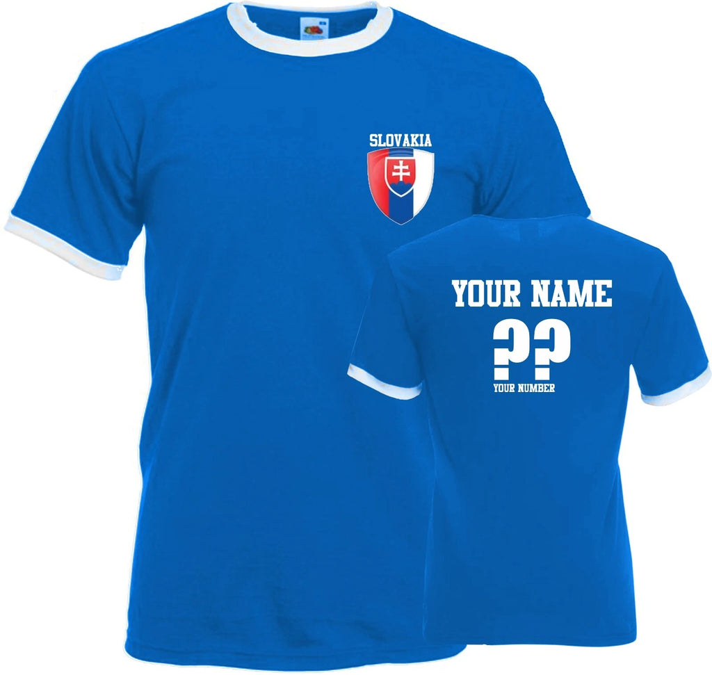 Personalised Slovakia Football Ringer T-Shirt Soccer Fan Sports Costume Flag Bad
