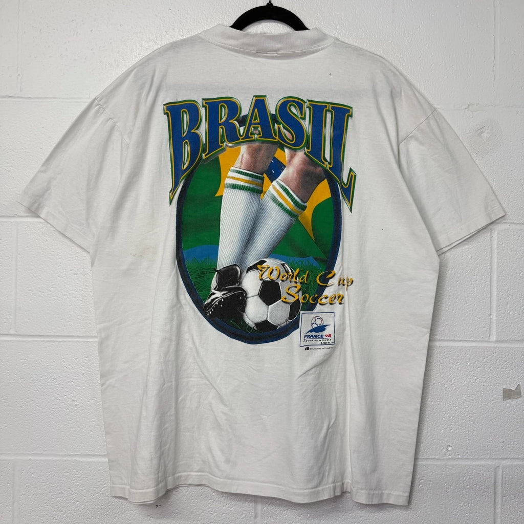 Vintage 90s Brasil Brazil Soccer World Cup FIFA T-Shirt Bulletin Athletics