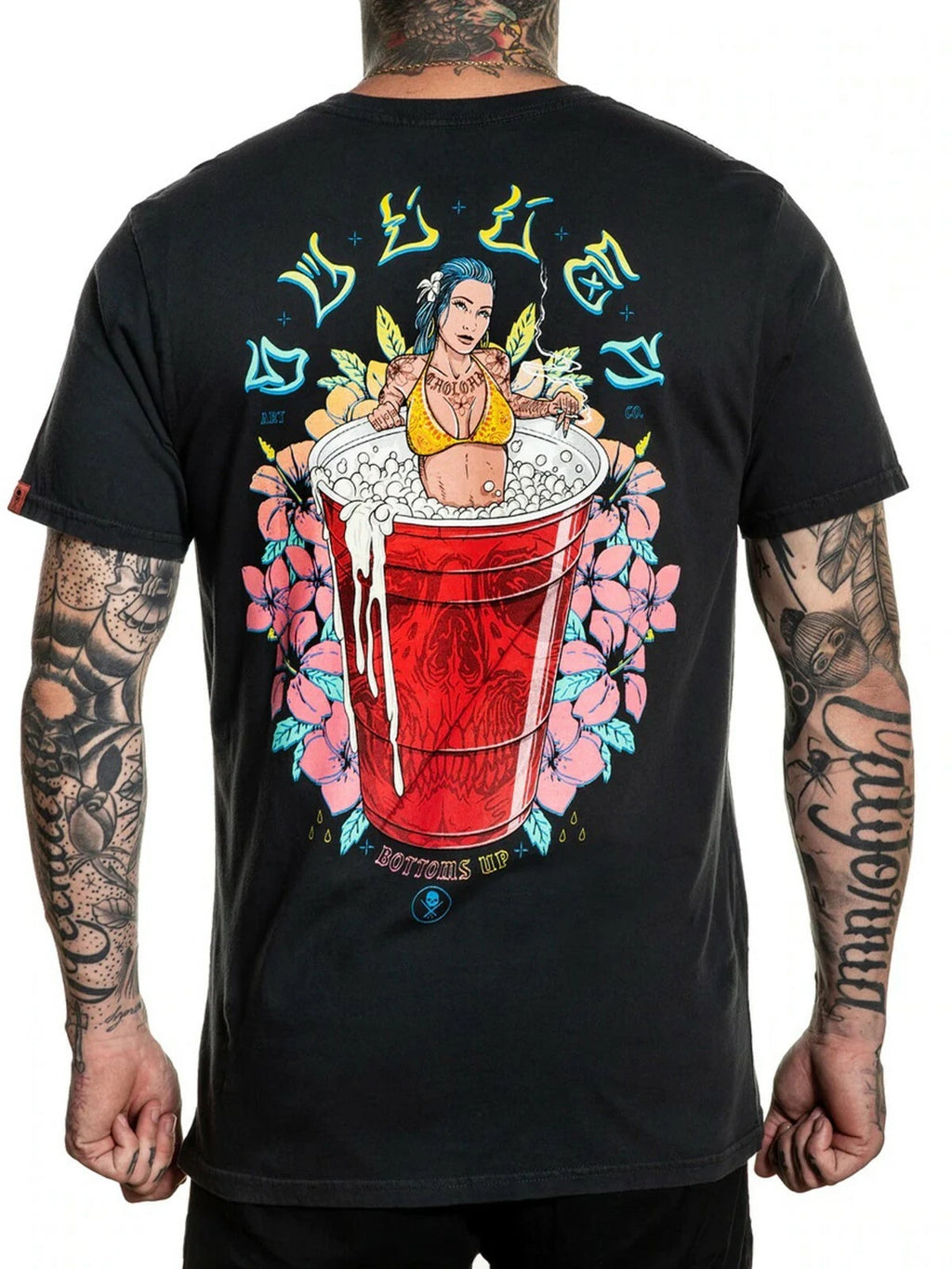 Sullen Men's Soloha Short Sleeve T-shirt Bikini Girl in Cup Of Beer Tattoo Tee