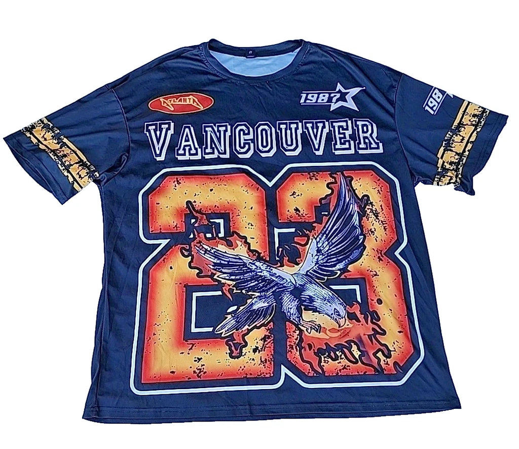 Vintage 1987 Romwe Vancouver Atlanta Graphic Print Black Jersey Shirt Sz XXL