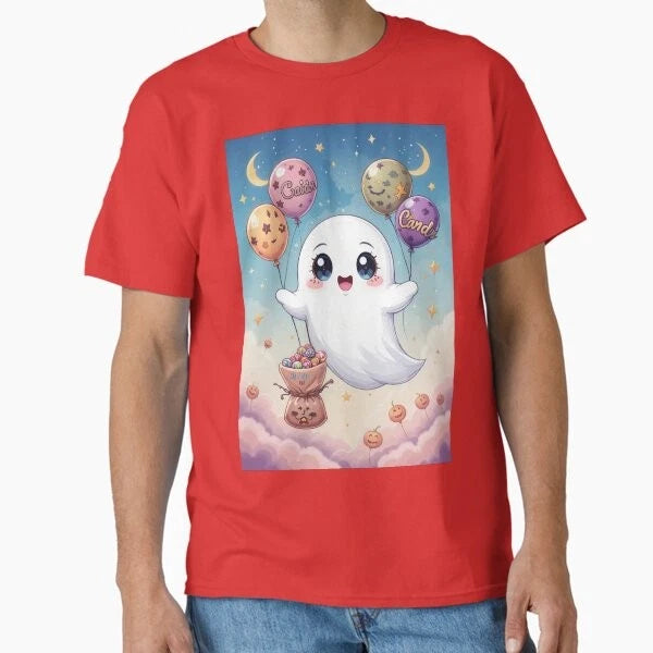 Kawaii Halloween Ghost with Candy Balloons S New Made Australia T-Shirt S-2XL