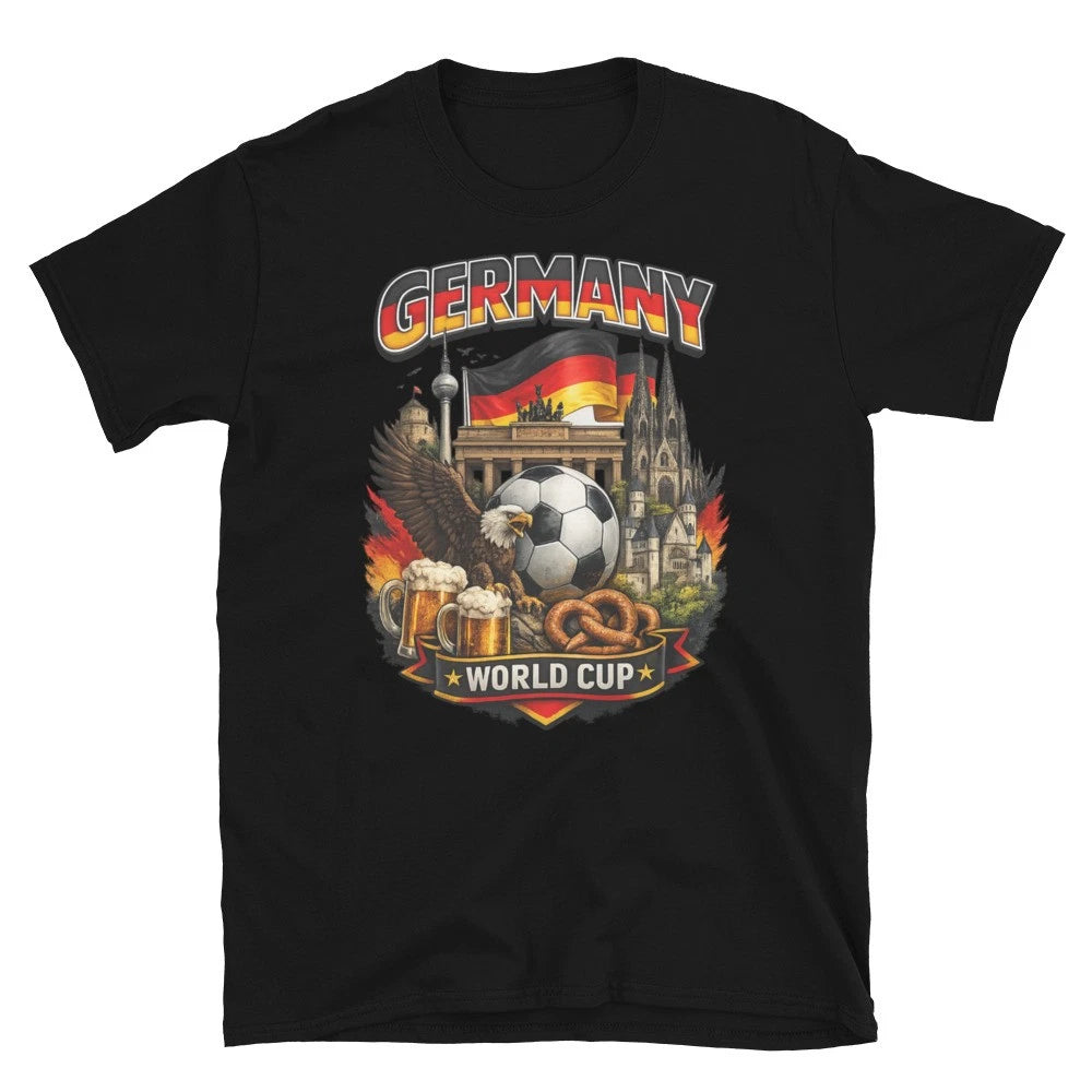 Germany World Cup Football Fan T-Shirt Black, Red & Gold Edition Unisex