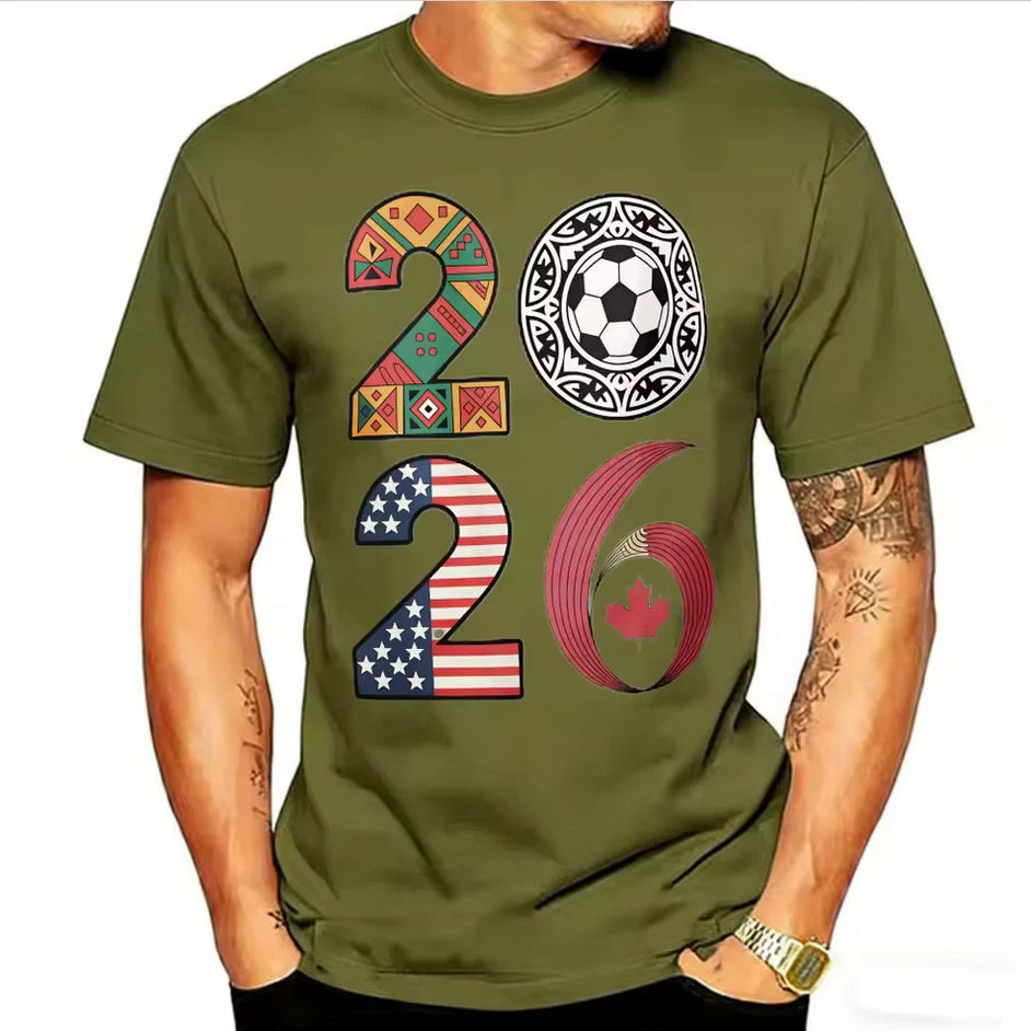 2026 USA Canada Mexico Soccer Fan T-Shirt Tribal Flag Graphic Cotton Printed Tee